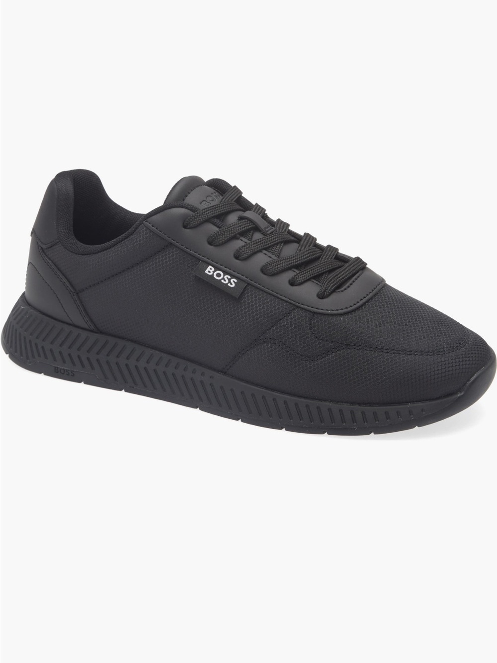 Boss Men's Black Low-Top Sneaker with Mesh Upper
